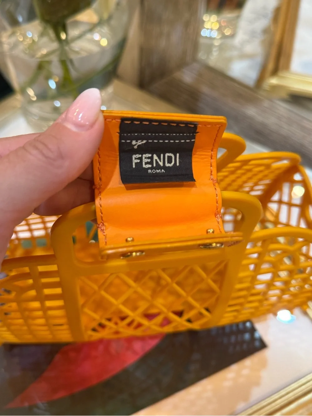 Fendi Yellow-Orange Lattice Logo Tote - Picture 10 of 14